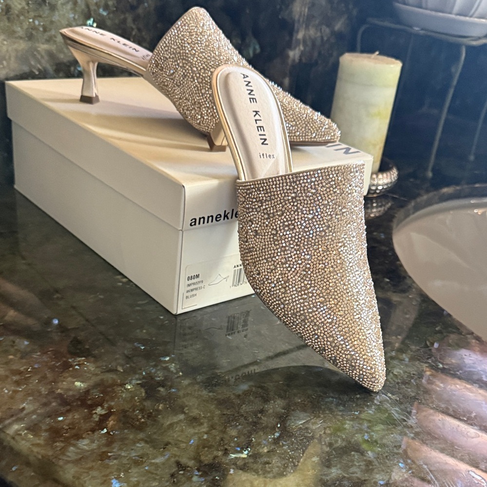 Anne Klein Glittering Silver Mules